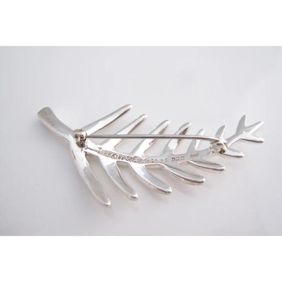 NEW Tiffany & Co. STERLING SILVER LEAF BROOCH 2.25" Palm Frond Pin 925 + Box Bag - Picture 4 of 5